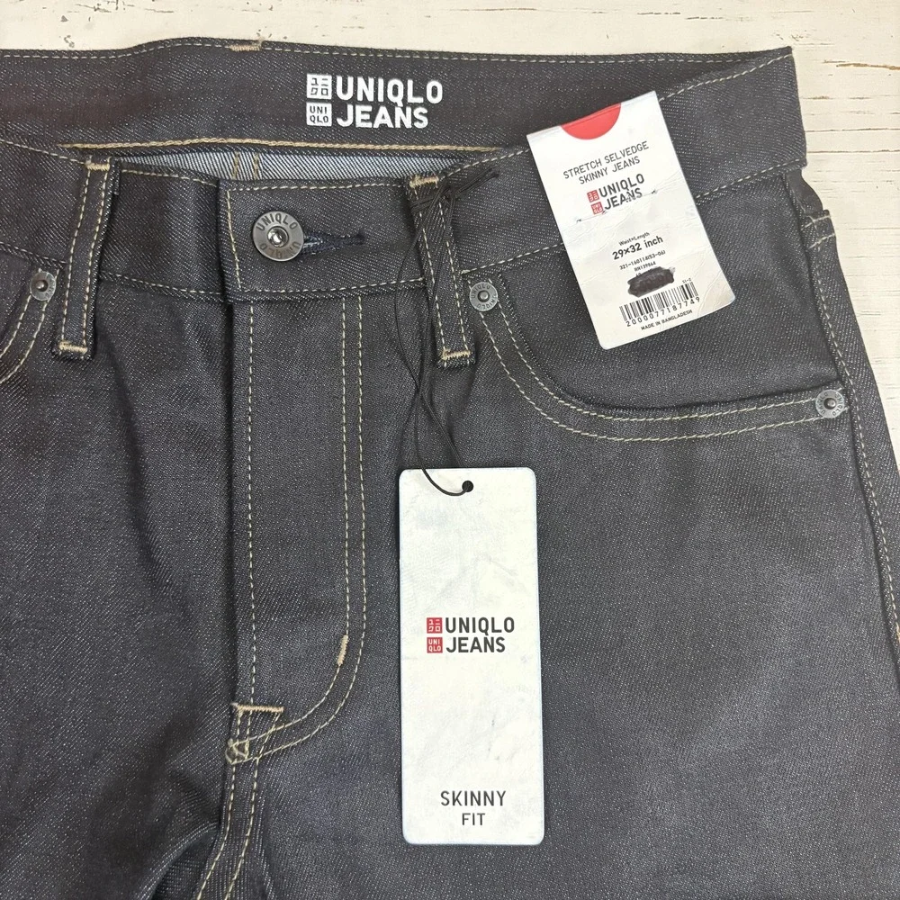Uniqlo Selvedge Skinny Jeans Mens 29x32 Dark Blue Stretch Denim NEW NWT